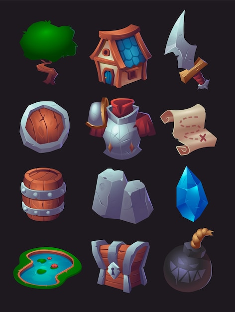 Vector game assets hand drawn set