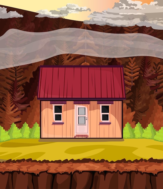 game background cartoon vector , house in the woods