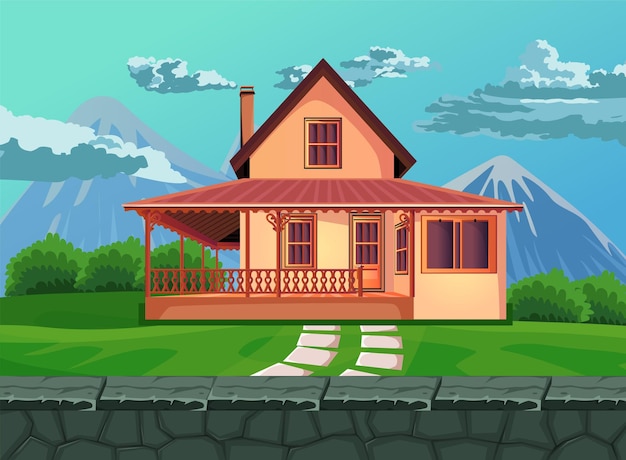 игра фон мультфильм вектор, дом в лесу
