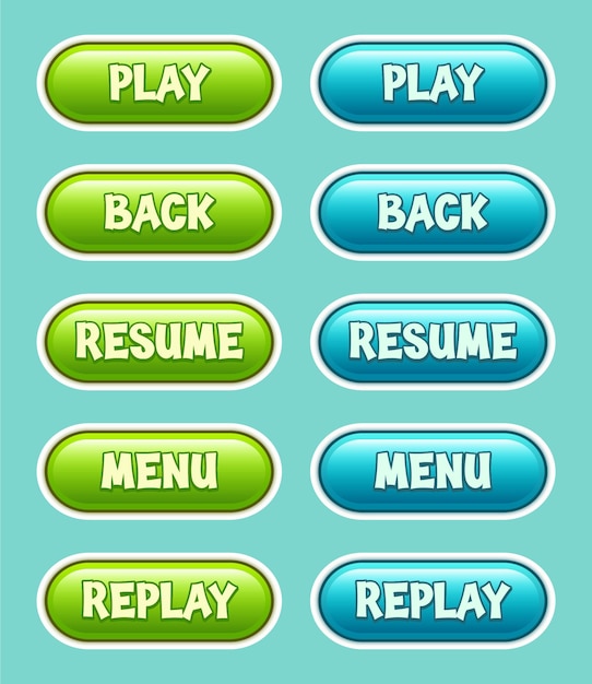 Game Buttons with editable text effect in Candy style. UI Game Button for games and apps.