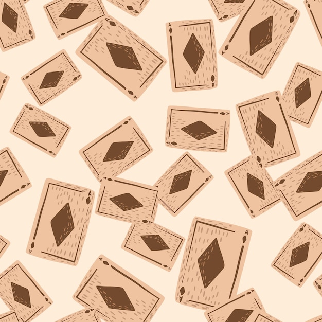 Game cards diamonds seamless pattern. Design gambling. Repeated texture in doodle style for fabric, wrapping paper, wallpaper, tissue. Vector illustration.