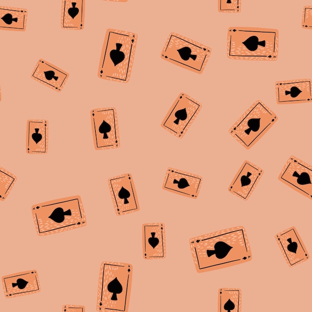 Игровые карты пики бесшовные модели. дизайн азартных игр. повторяющаяся текстура в стиле каракулей для ткани, оберточной бумаги, обоев, ткани. векторная иллюстрация.