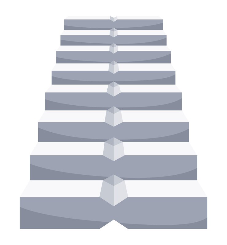 Vector game castle stairs in cartoon style medieval ancient ladder flights without railings marble step