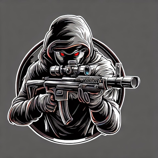 Game Character Logo met een Sniper Bold Vector Design