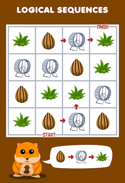 Game for children logical sequence help hamster sort a stuff from start to finish pet worksheet