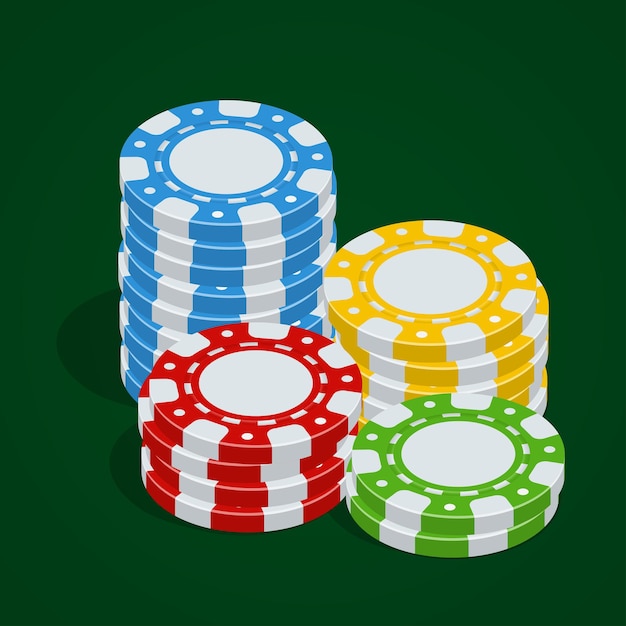Game-chips. Casino-tokens. Vector pokerfiches. 3D-platte isometrische vectorillustratie.