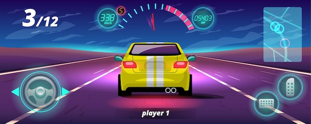 In game competition continue player used high speed car for win in racing game