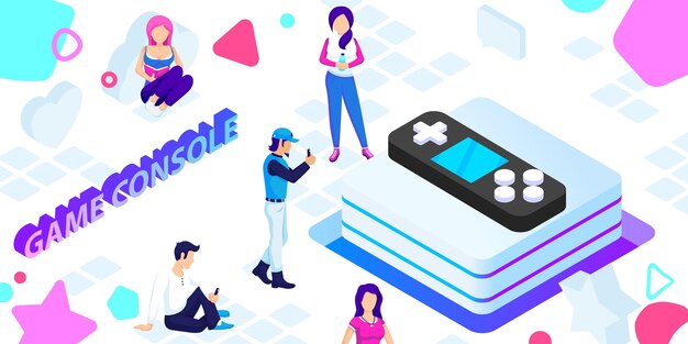 게임 콘솔 아이소메트릭 디자인 아이콘 벡터 웹 그림 3d 다채로운 개념