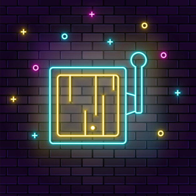 Vector game console retro arcade neon on wall dark background brick wall neon icon