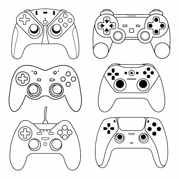 Vector game controller silhouette outline,  game console collection