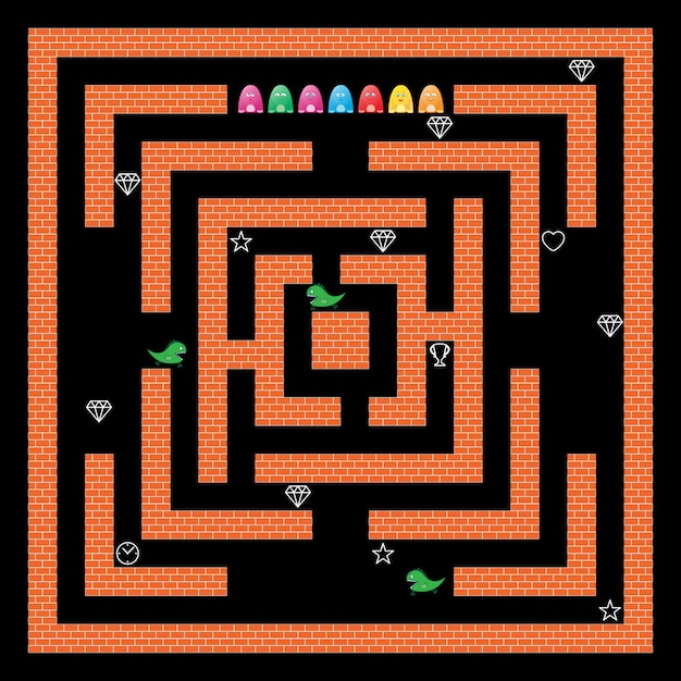 game design with monsters and maze arcade video game interface
