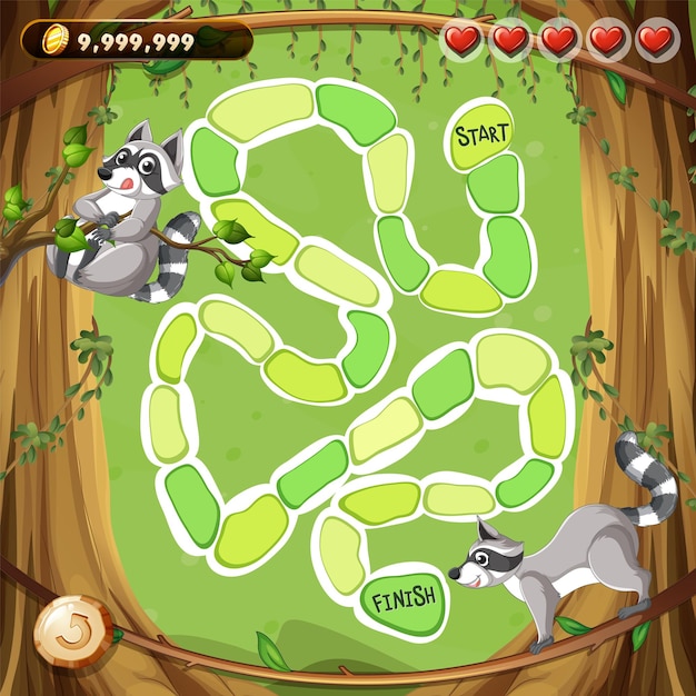 Vector game design with raccoons in forest