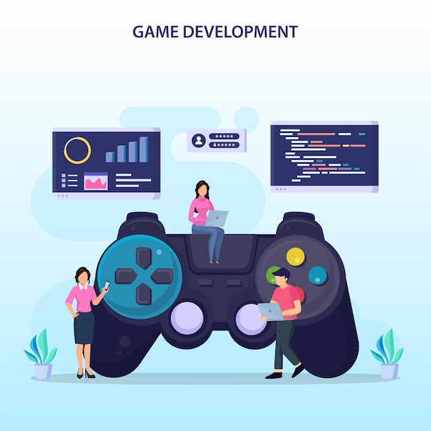 Game development concept Game design digital technology programming and codding