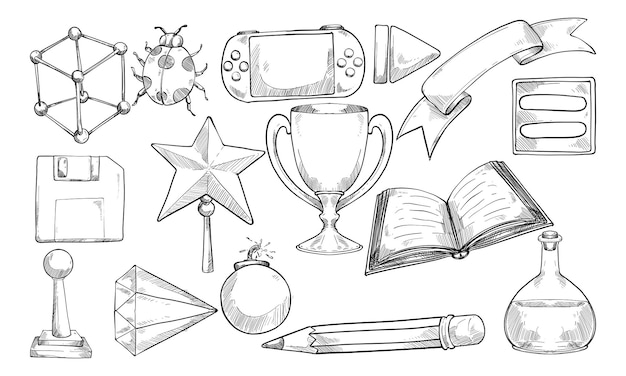 Vector game development handdrawn collection