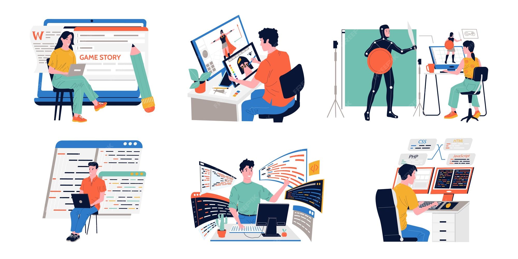 Premium Vector | Game development programmers working on digital ...