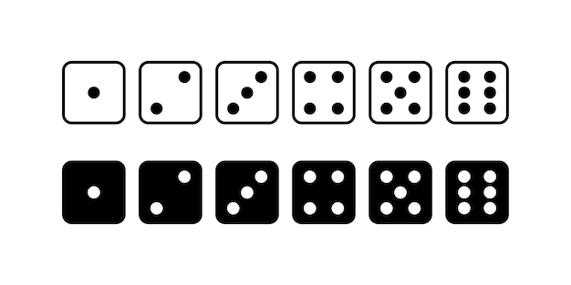 Icone di dadi di gioco set di icone di dadi di gioco dadi in un design piatto e lineare da uno a sei vettori