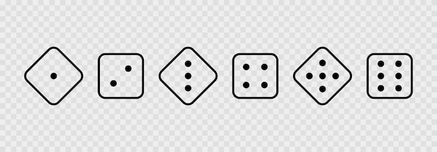 Vector game dice in outline style isolated on transparent background vector illustration