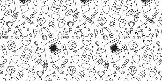 Video game hand drawn doodle seamless pattern Vector Image