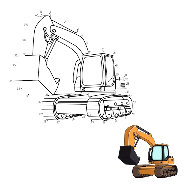 Game dot to dot draw a line excavator for children