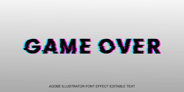 Vector game over glitch editable text effect font