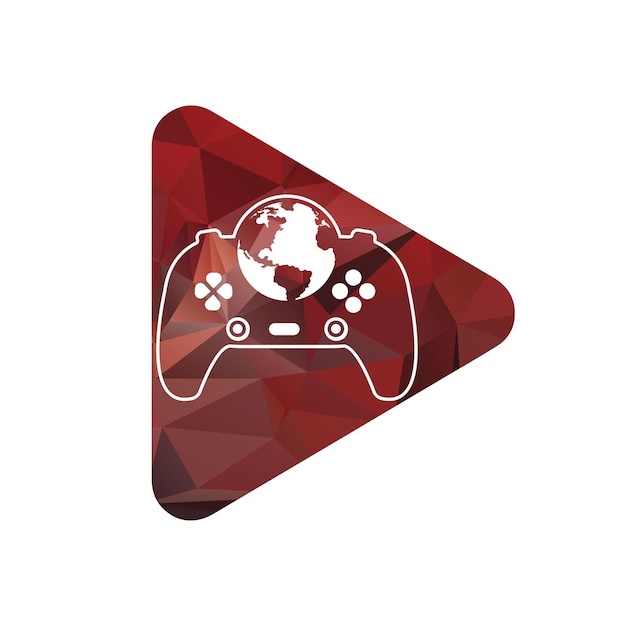 Game globe logo icon design online gamer world logo inside play button shape vector illustration