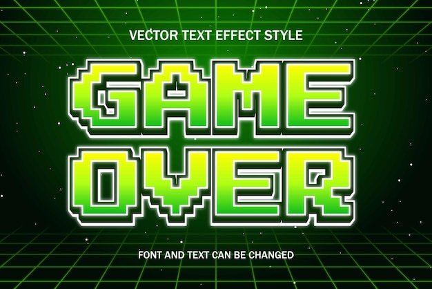 Game over green neon pixel art testo modificabile effetto font stile retrò modello di gioco design di sfondo