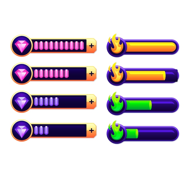 Game health bar UI asset for video game energy indicator for mobile web and desktop potion and he
