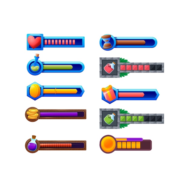 Game health bar UI asset for video game energy indicator for mobile web and desktop potion and he
