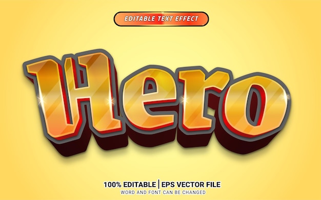 game hero golden fantasy 3d text effect template design