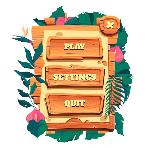 Vector game houten menu oude houten frame knoppen cartoon tribal signboard ui elementen