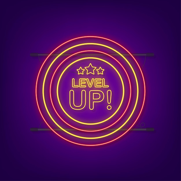 Game icon bonus. level up icon, new level logo. Neon icon. Vector illustration.