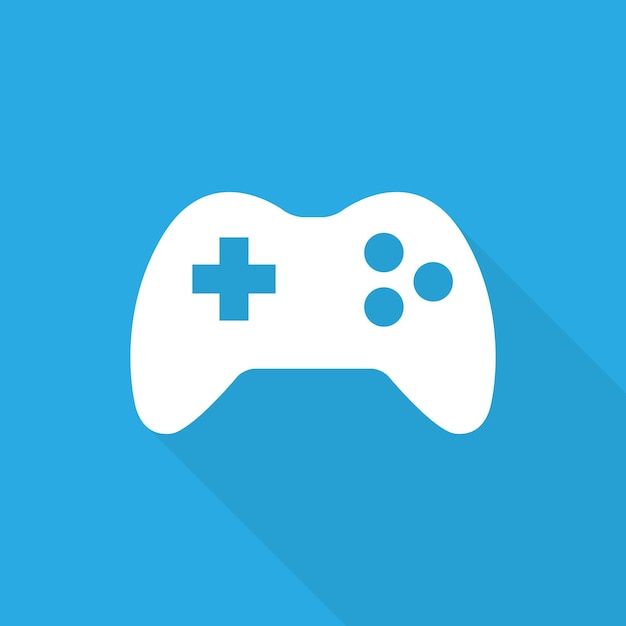 Game icon. game symbol. white gamepad on a blue background flat style. vector. eps 10