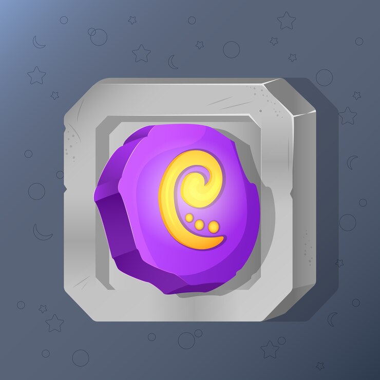 Vector game icon of magic runic stone in cartoon style.