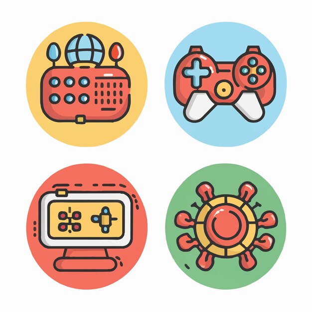 Game icons set on a white background