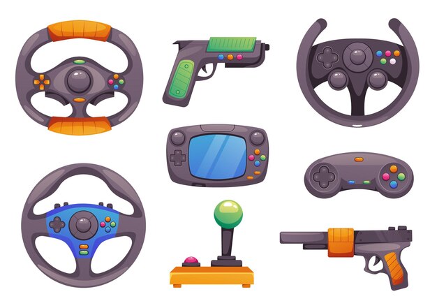 Game joystick in hands videogame pc tools isolated set graphic design element illustration