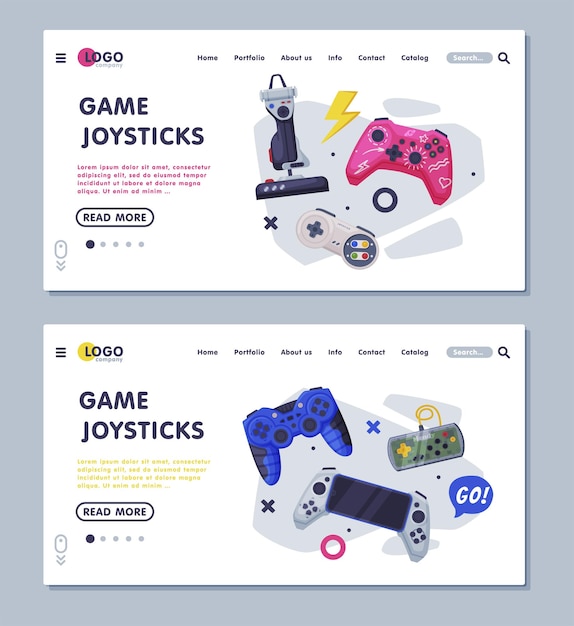 Game Joystick Landing Page Templates Set Gamepads Controller Consoles Web Banners Gaming Industry Concept Vector Illustratie