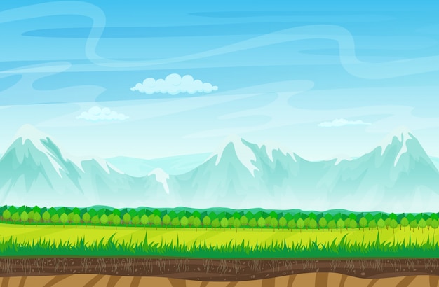 Vector game landscape with rocks mountains