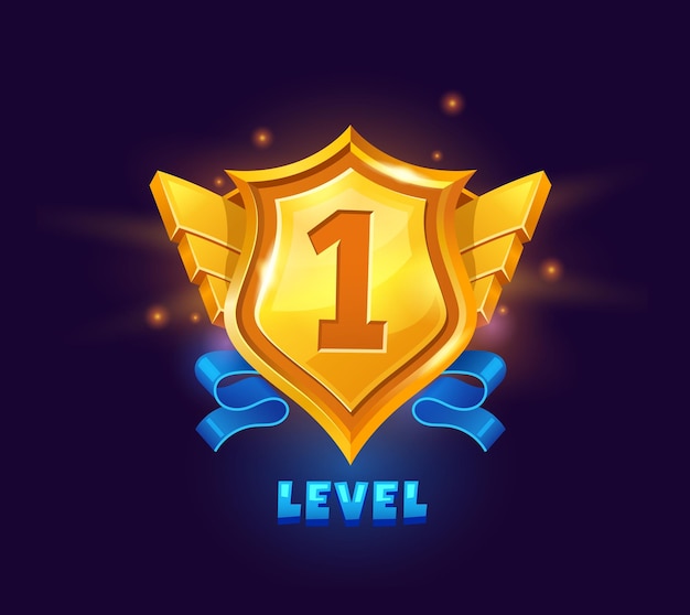 Game level up badge en win icon vector bonus rank