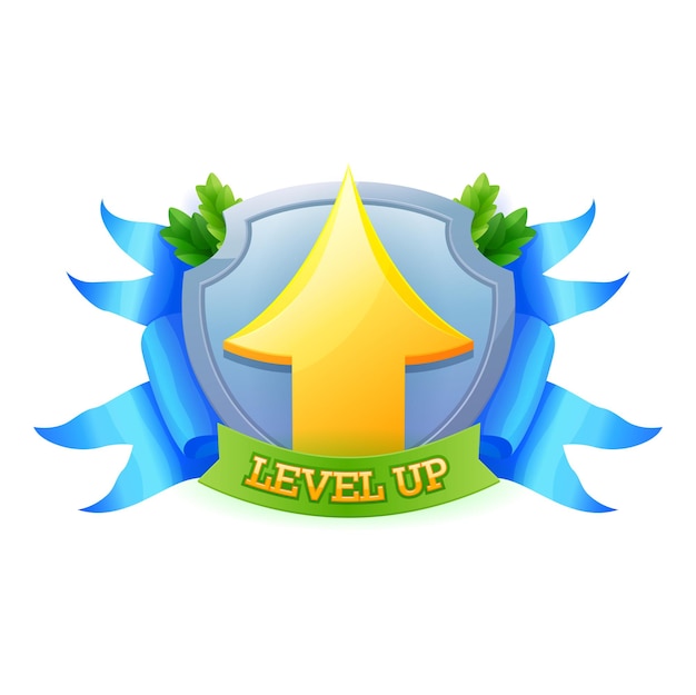 Game level up badge and win icon vector ui bonus