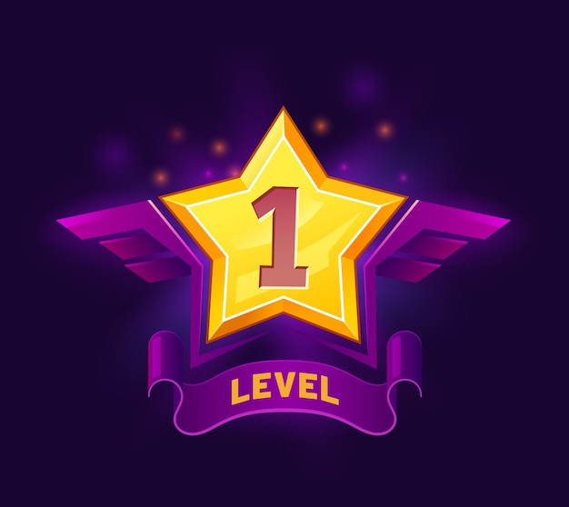 Game level up star badge and win gold icon