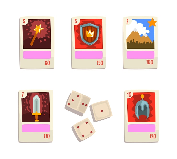 Vector game of lord with dice and playing cards vector set