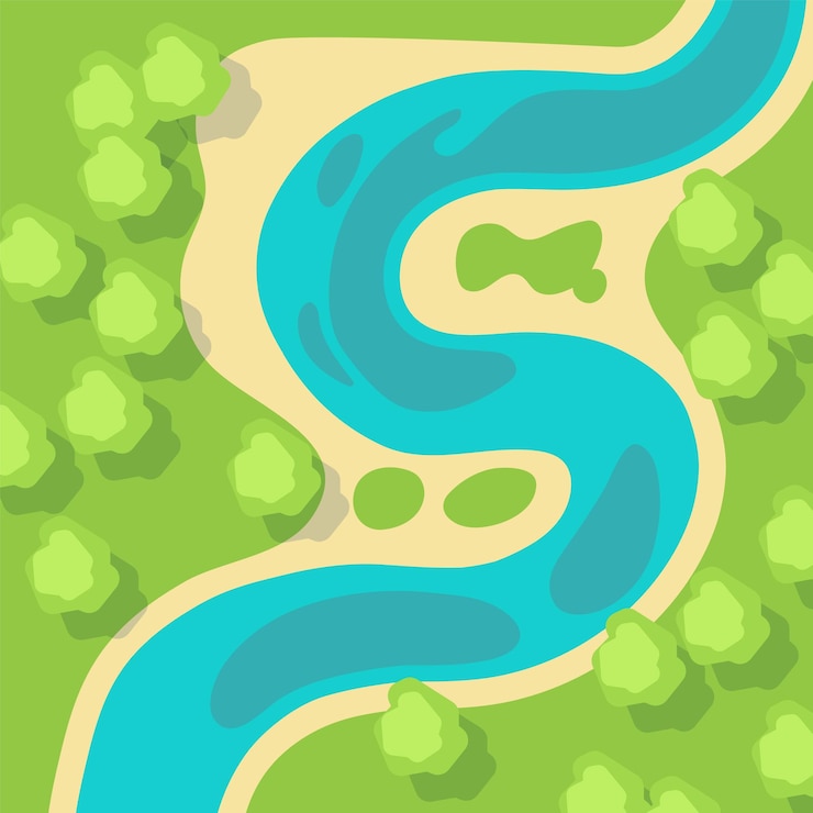 Vector game map template river landscape top view
