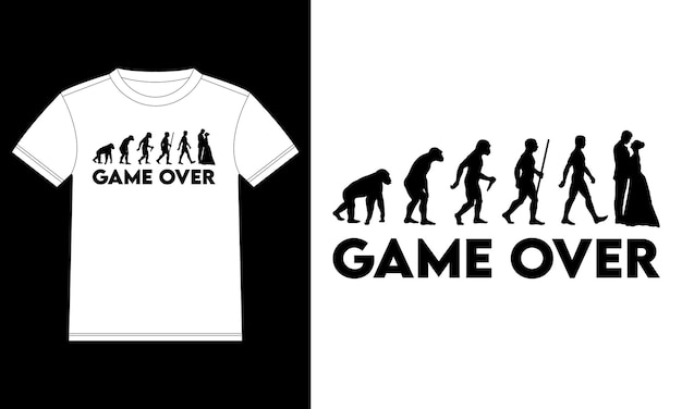 Game over marriage evolution T-셔츠 디자인 템플릿, 자동차 윈도우 스티커, POD, 커버, 격리된 흰색