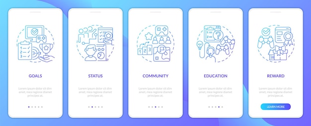 Game mechanics in gamification blue gradient onboarding mobile app screen