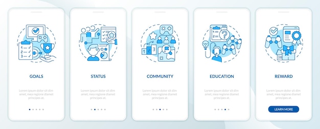 Game mechanics in gamification blue onboarding mobile app screen