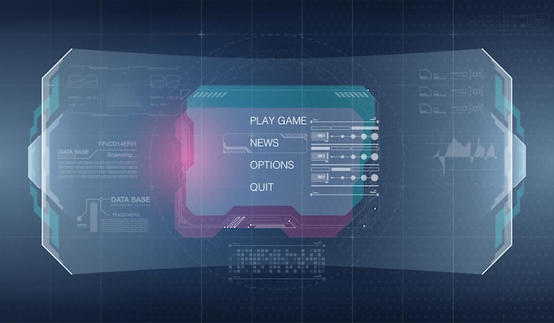 Vettore menu di gioco per vr in stile hud scifi dashboard futuristico tecnologia di realtà virtuale