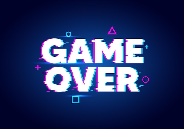 Vettore game over in stile neon glitch