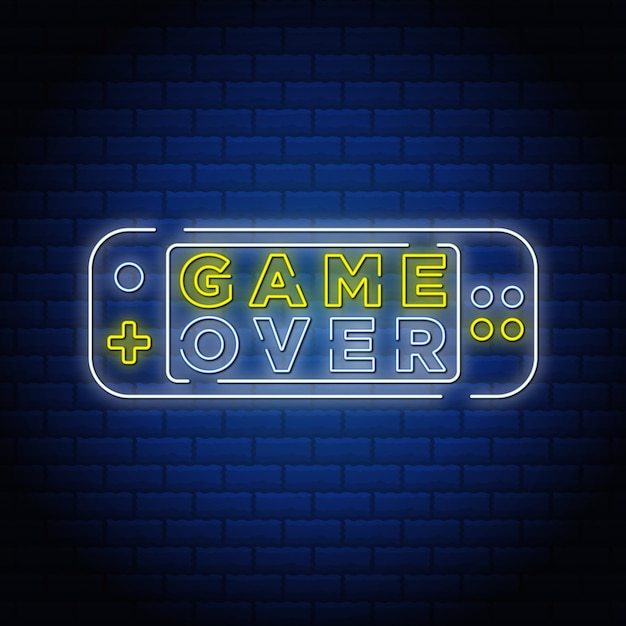 Vector game over neon sign style text.