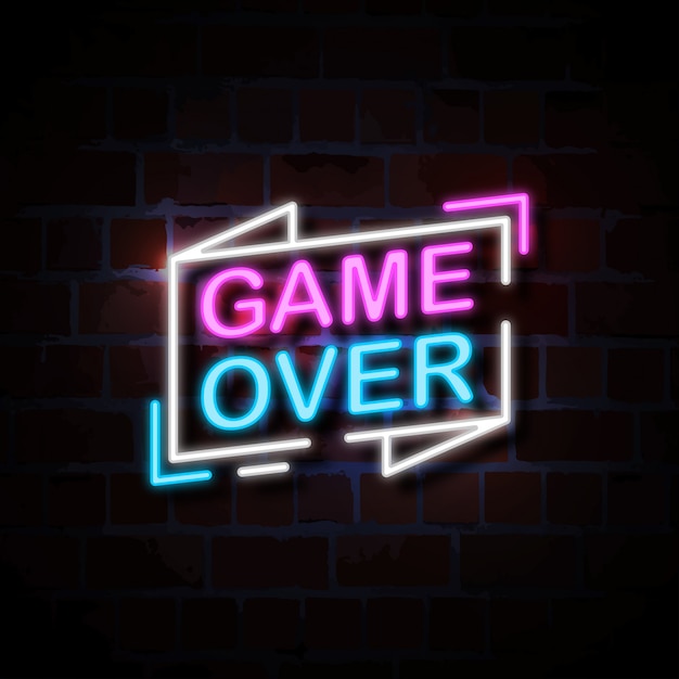 Vector game over neon style sign illustration