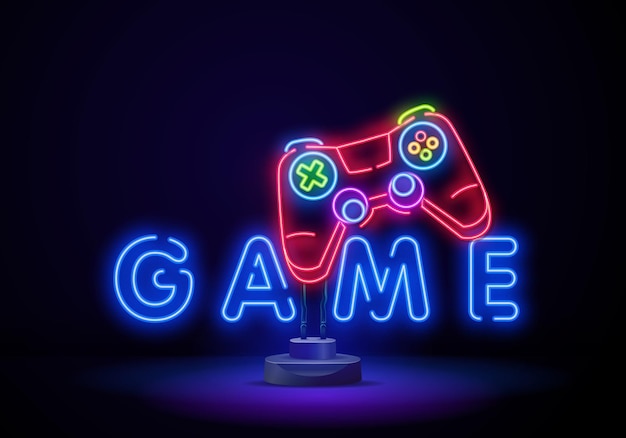 Vector game over neon text vector with a brick wall background design template modern trend design night ne